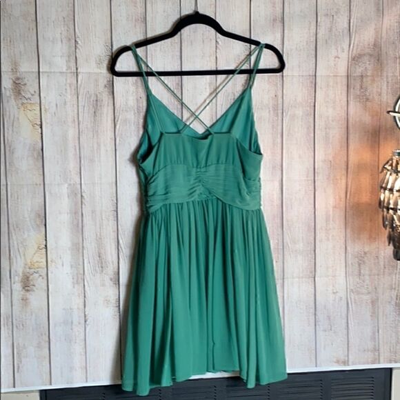 BB Dakota Dress Womens Size 4 Edie chiffon Mini fit and flare Green Pleated - Picture 5 of 7